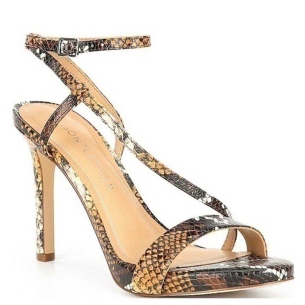 Gibson Latimer Snake print wrapped around the ankle heels